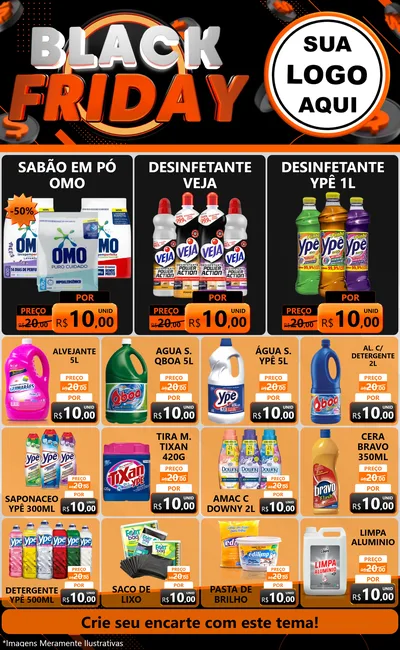 Modelo de Encarte para Encarte Grande com o tema Black Friday para Produtos de Limpeza