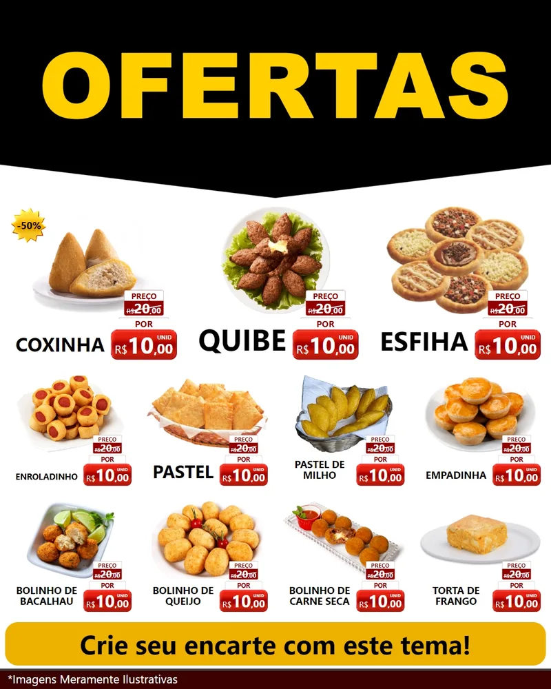 Modelo de Rede Social para Feed Instagram com o tema Ofertas Preto e Vermelho Cartaz para Salgadaria