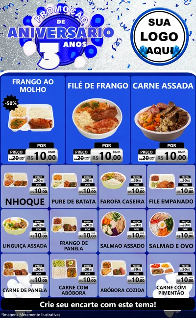 Modelo de Encarte para Encarte Grande com o tema Promoção de Aniversário - 3 Anos para Restaurante