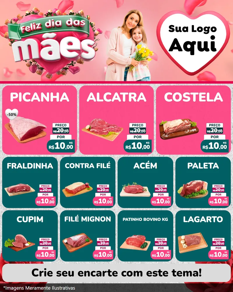 Modelo de Rede Social para Feed Instagram com o tema Feliz Dia das Mães para Açougue