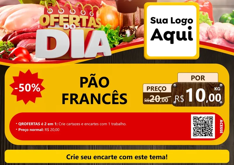 Modelo de Cartaz para Cartaz A4 Horizontal com o tema Ofertas do Dia para Padaria