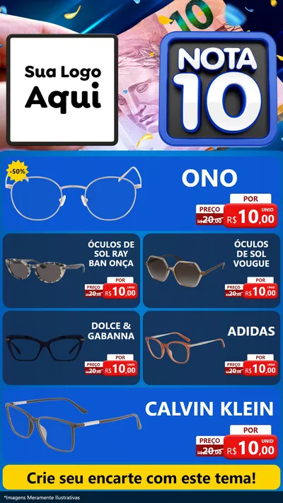 Modelo de TV para TV Vertical com o tema Nota 10 para Óticas