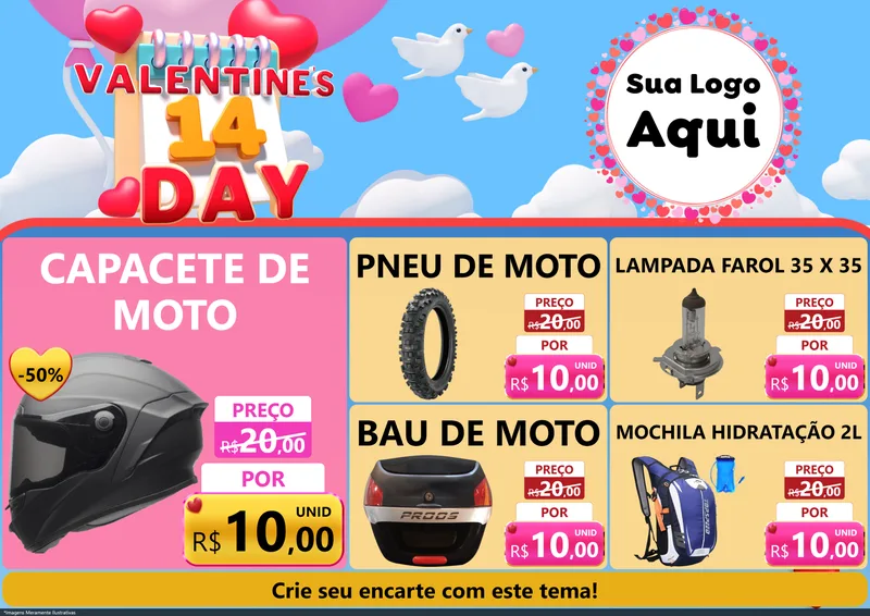 Modelo de Encarte para Encarte A4 Horizontal com o tema Valentine's Day para Moto peças