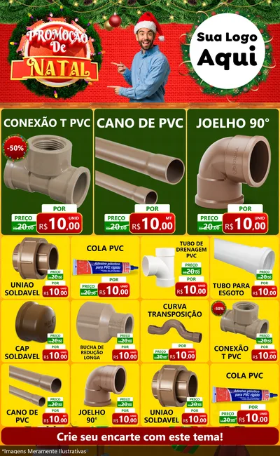Modelo de Encarte para Encarte Grande com o tema Promoção de Natal para Tubos e conexões