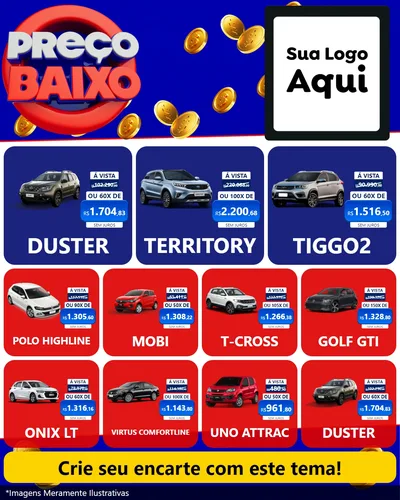 Modelo de Rede Social para Feed Instagram com o tema Preço Baixo para Concessionaria de Carros