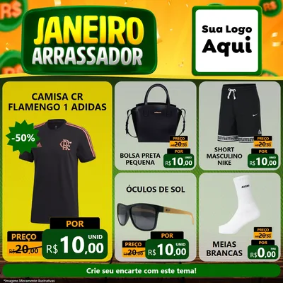 Modelo de Rede Social para Feed Facebook com o tema Janeiro Arrasador para Roupas e acessórios