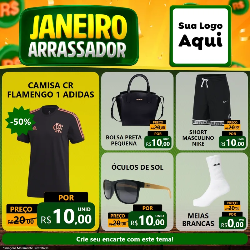 Modelo de Rede Social para Feed Facebook com o tema Janeiro Arrasador para Roupas e acessórios