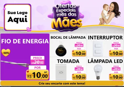 Modelo de Encarte para Encarte A4 Horizontal com o tema Ofertas Especiais - Mês das Mães para Materiais Elétricos