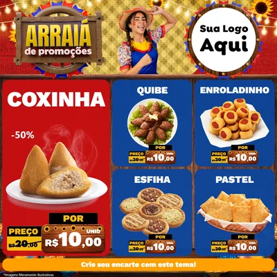 Modelo de Rede Social para Feed Facebook com o tema Arraiá de Promoções para Salgadaria