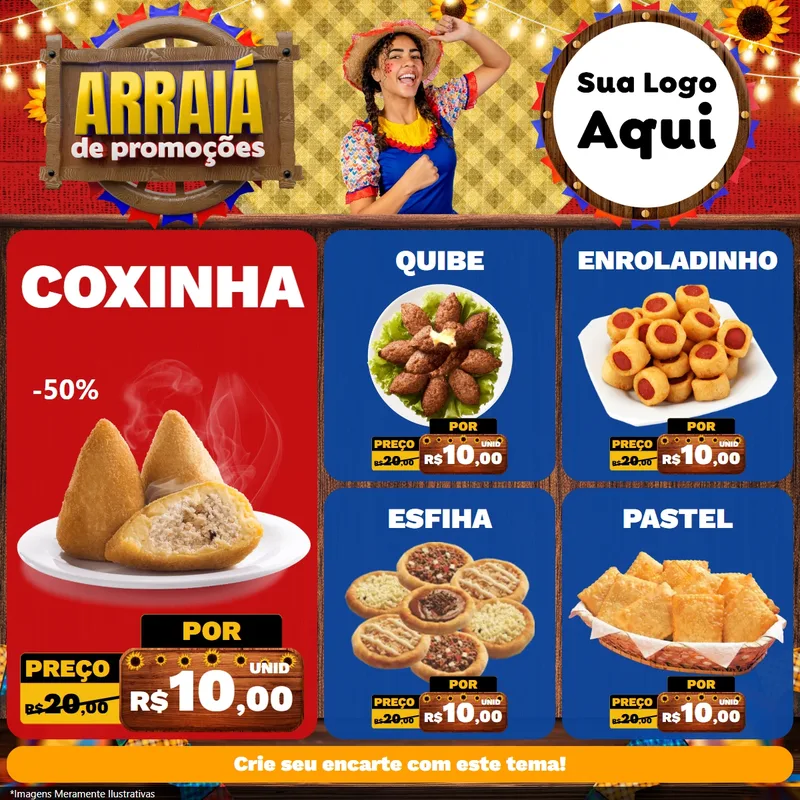 Modelo de Rede Social para Feed Facebook com o tema Arraiá de Promoções para Salgadaria