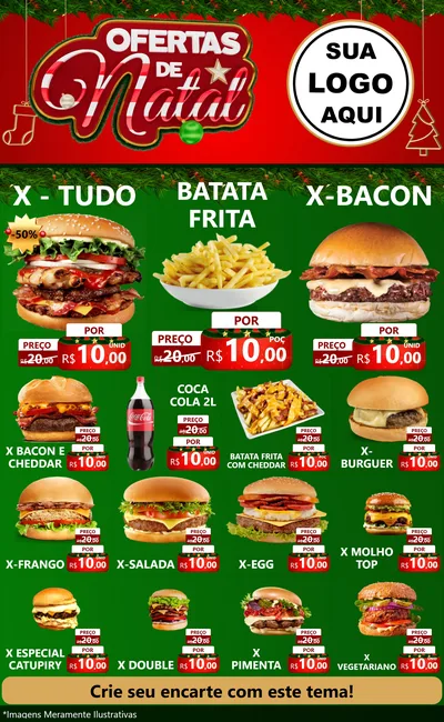 Modelo de Encarte para Encarte Grande com o tema Ofertas de Natal para Hamburgueria