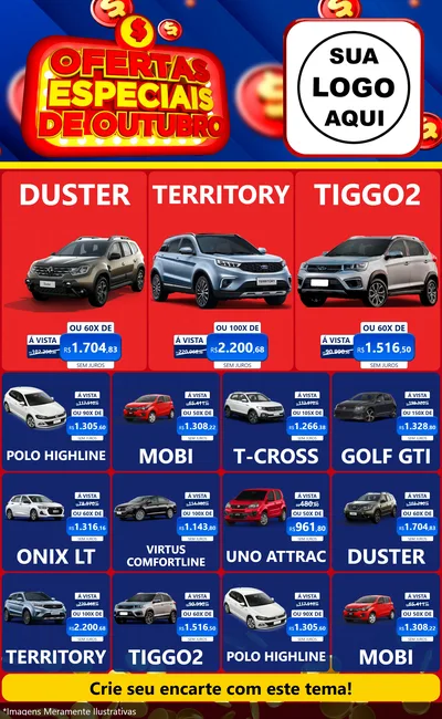 Modelo de Encarte para Encarte Grande com o tema Ofertas Especiais de Outubro para Concessionaria de Carros