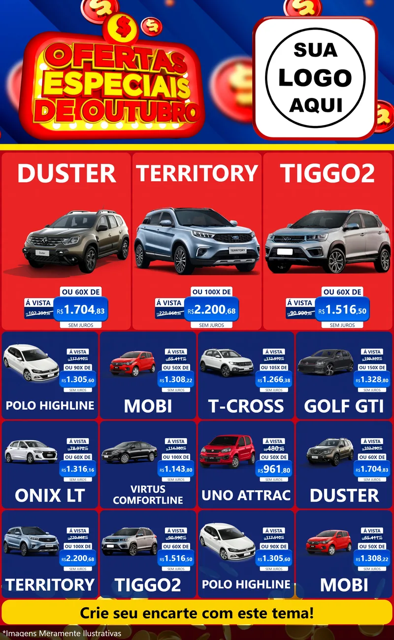 Modelo de Encarte para Encarte Grande com o tema Ofertas Especiais de Outubro para Concessionaria de Carros