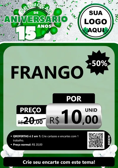 Modelo de Cartaz para Cartaz A4 Vertical com o tema Promoção de Aniversário - 15 Anos para Assados