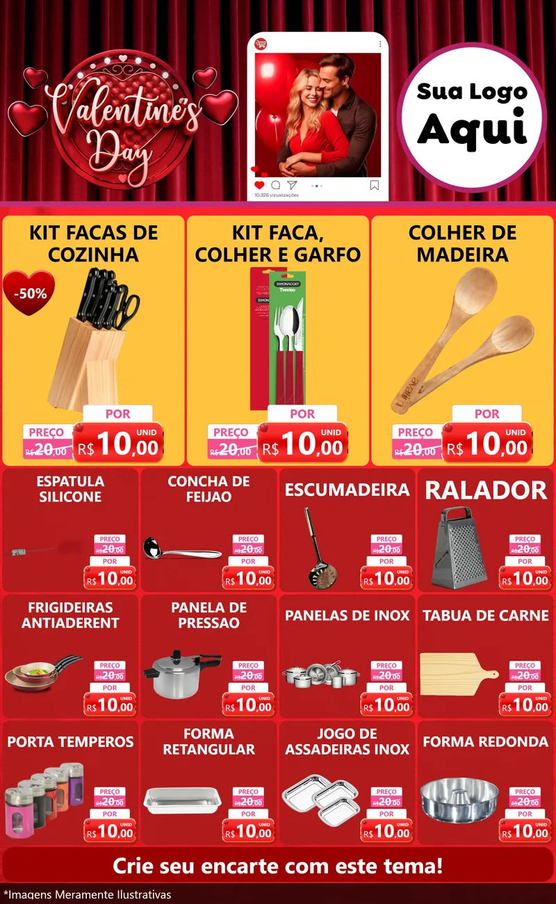 Modelo de Encarte para Encarte Grande com o tema Valentine's Day para Utilidades Domésticas