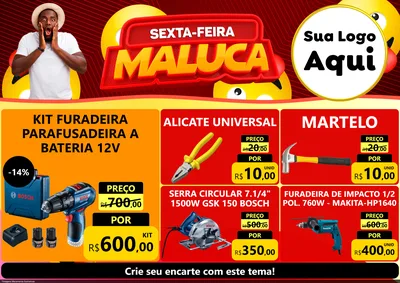 Modelo de Encarte para Encarte A4 Horizontal com o tema Sexta-feira Maluca para Maquinas e Ferramentas