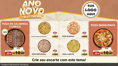 Modelo de TV para TV Horizontal com o tema Ano Novo Com Economia para Pizzaria