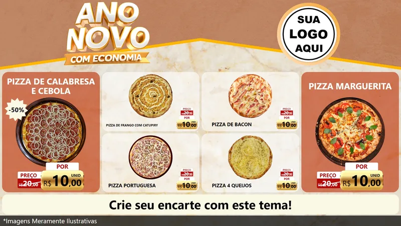 Modelo de TV para TV Horizontal com o tema Ano Novo Com Economia para Pizzaria