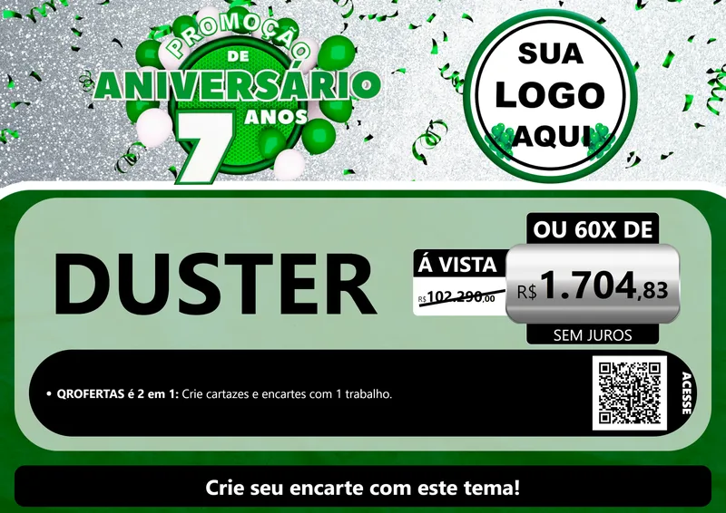 Modelo de Cartaz para Cartaz A4 Horizontal com o tema Promoção de Aniversário - 7 Anos para Concessionaria de Carros