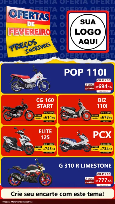 Modelo de TV para TV Vertical com o tema Ofertas de Fevereiro - Preços Incríveis para Concessionaria de Motos
