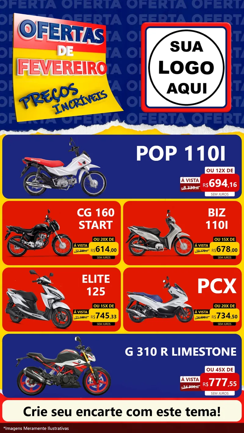 Modelo de TV para TV Vertical com o tema Ofertas de Fevereiro - Preços Incríveis para Concessionaria de Motos