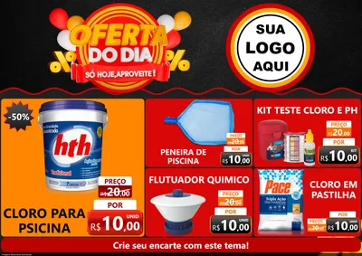 Modelo de Encarte para Encarte A4 Horizontal com o tema Oferta do Dia - Só hoje, Aproveite! para Produtos para Piscina