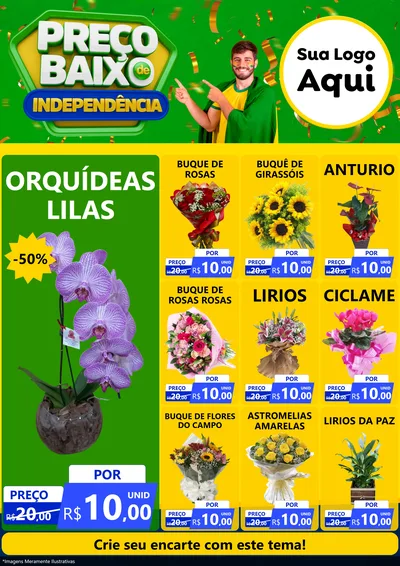 Modelo de Encarte para Encarte A4 Vertical com o tema Preço Baixo de Independência para Floricultura e jardim