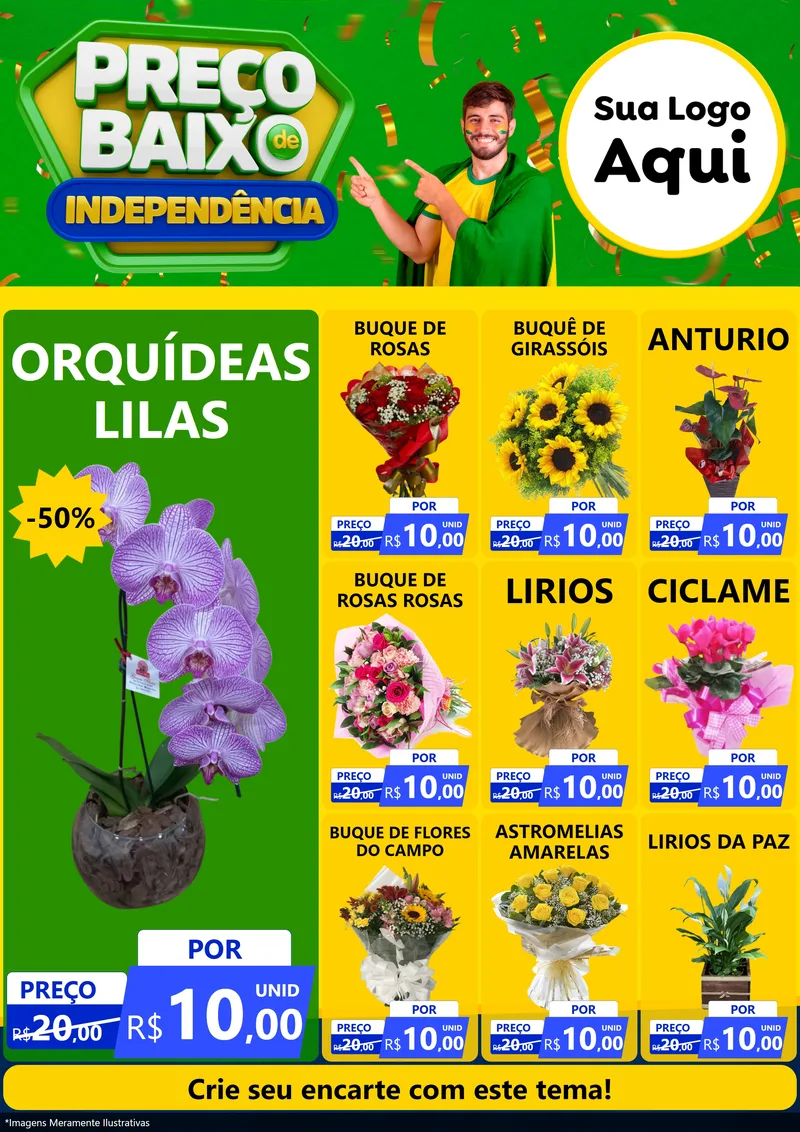 Modelo de Encarte para Encarte A4 Vertical com o tema Preço Baixo de Independência para Floricultura e jardim