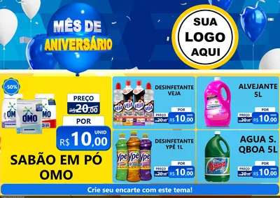 Modelo de Encarte para Encarte A4 Horizontal com o tema Mês de Aniversário para Produtos de Limpeza