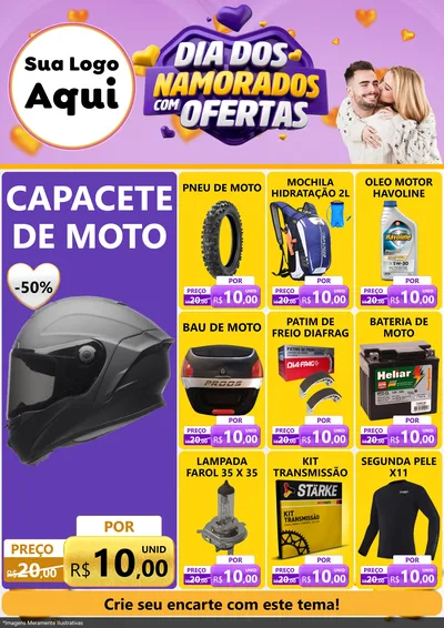 Modelo de Encarte para Encarte A4 Vertical com o tema Dia Dos Namorados Com Ofertas para Moto peças