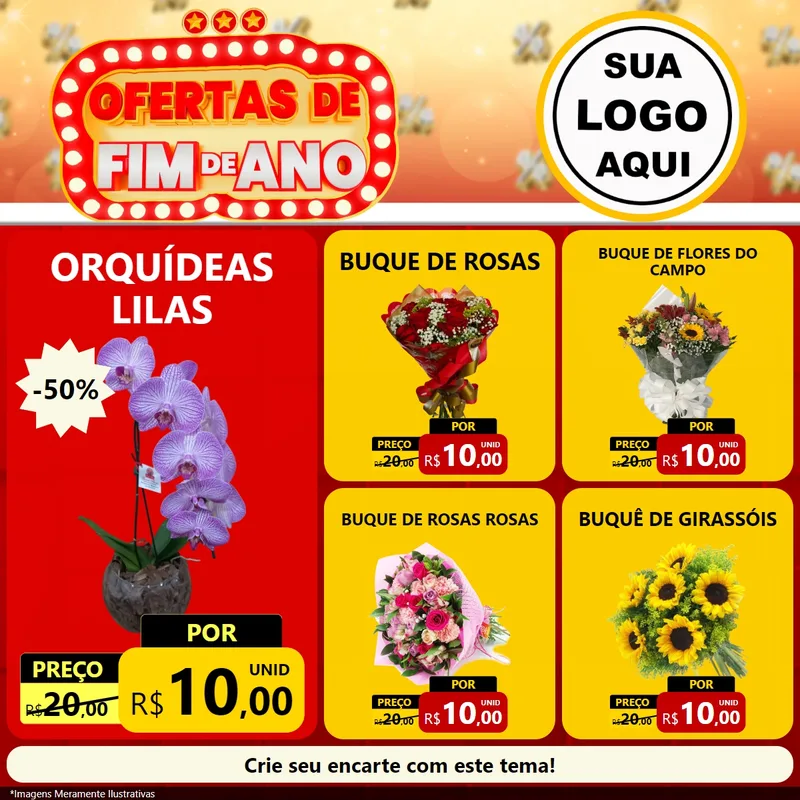 Modelo de Rede Social para Feed Facebook com o tema Ofertas de Fim de Ano para Floricultura e jardim