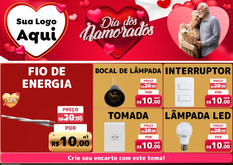 Modelo de Encarte para Encarte A4 Horizontal com o tema Dia Dos Namorados para Materiais Elétricos
