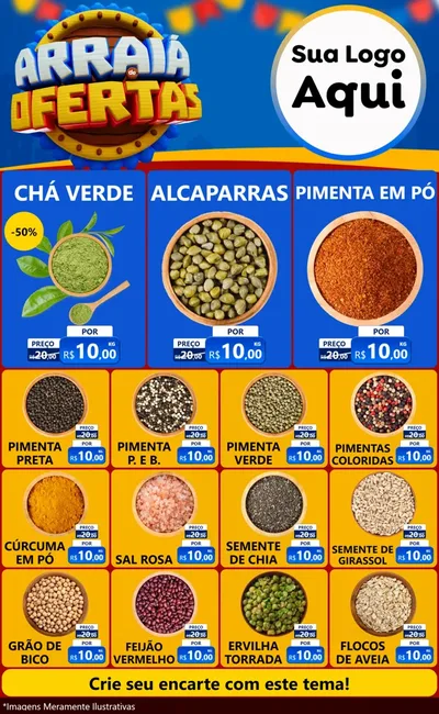Modelo de Encarte para Encarte Grande com o tema Arraiá de Ofertas - Junina para Produtos Naturais
