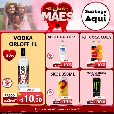 Modelo de Rede Social para Feed Facebook com o tema Feliz Dia Das Mães para Distribuidora de bebidas