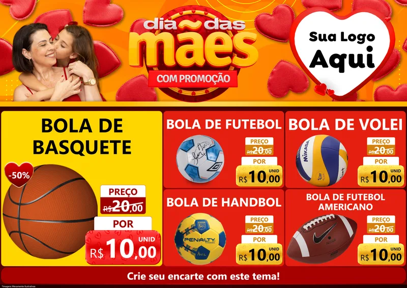 Modelo de Encarte para Encarte A4 Horizontal com o tema Dia das Mães com Promoção para Artigos Esportivos