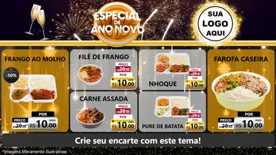 Modelo de TV para TV Horizontal com o tema Especial de Ano Novo para Restaurante