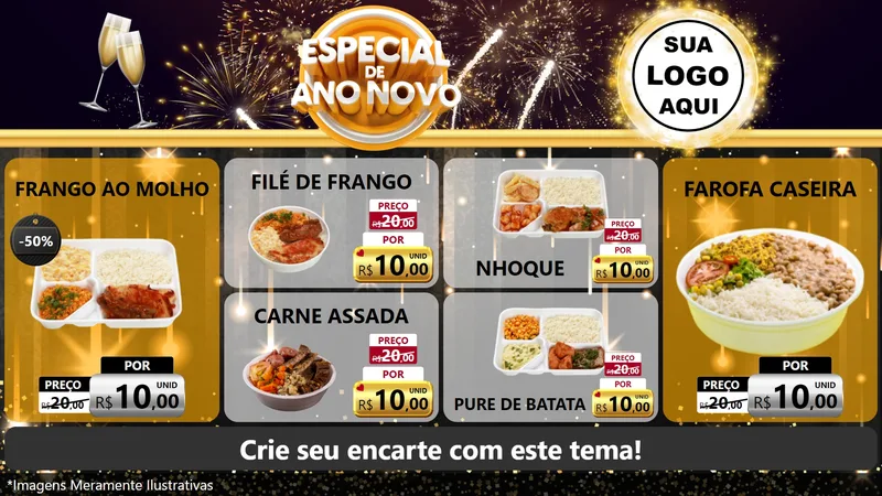 Modelo de TV para TV Horizontal com o tema Especial de Ano Novo para Restaurante