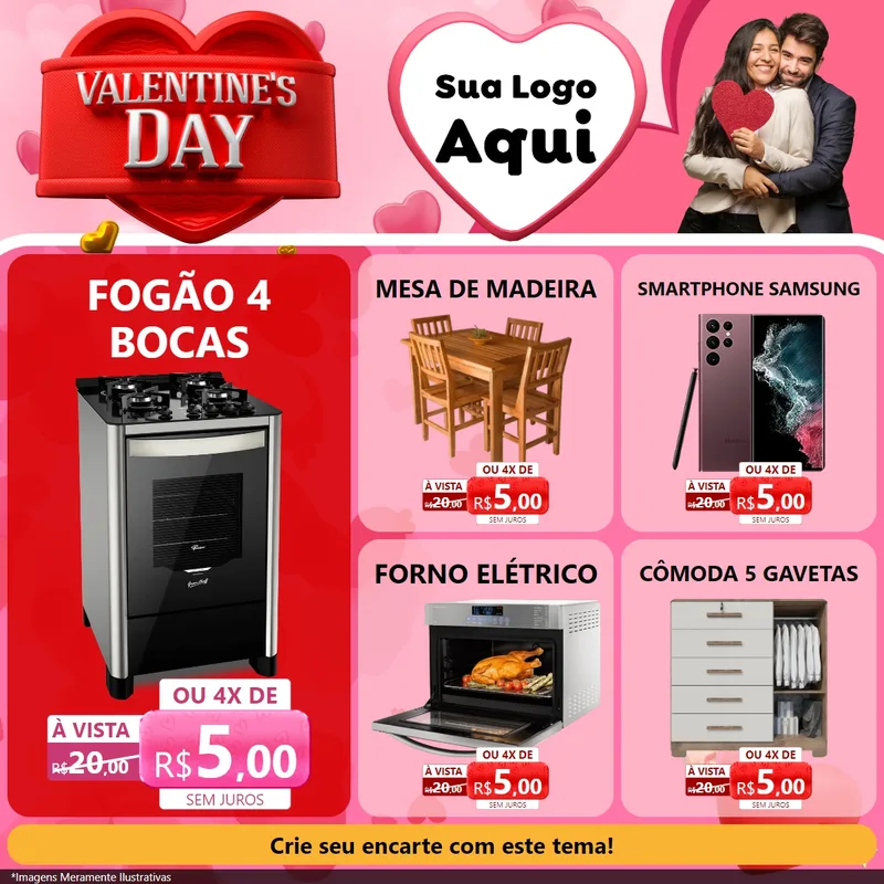 Modelo de Rede Social para Feed Facebook com o tema Valentine's Day para Móveis e Eletro