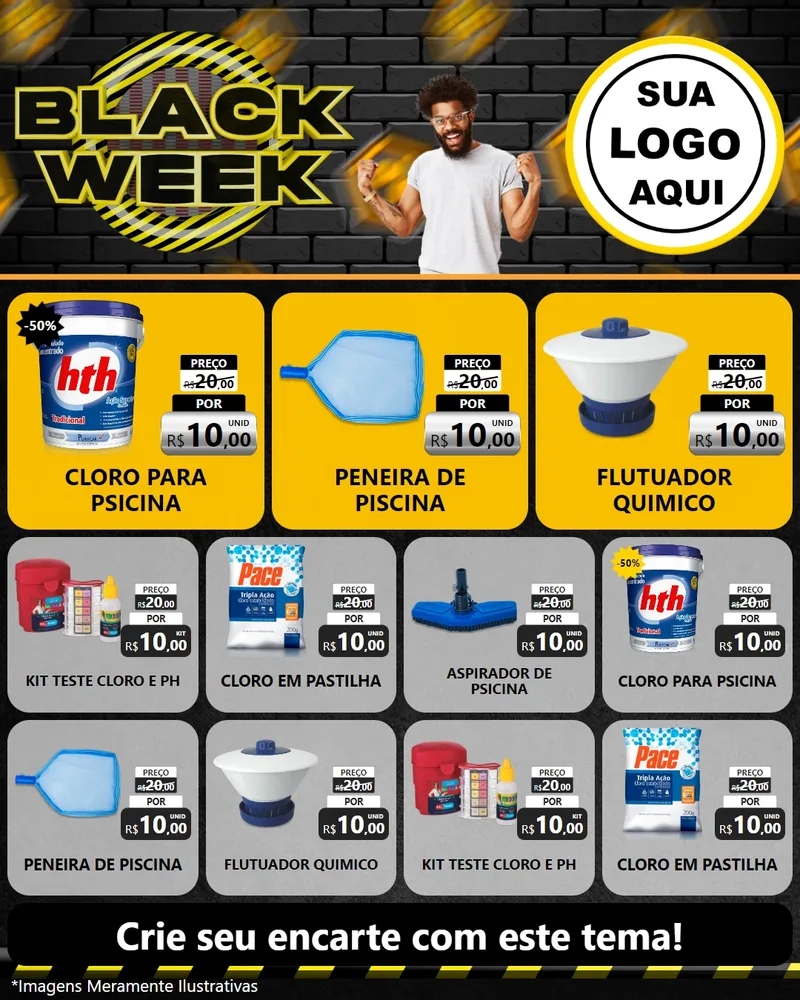Modelo de Rede Social para Feed Instagram com o tema Black Week para Produtos para Piscina