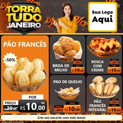 Modelo de Rede Social para Feed Facebook com o tema Torra Tudo Janeiro para Padaria
