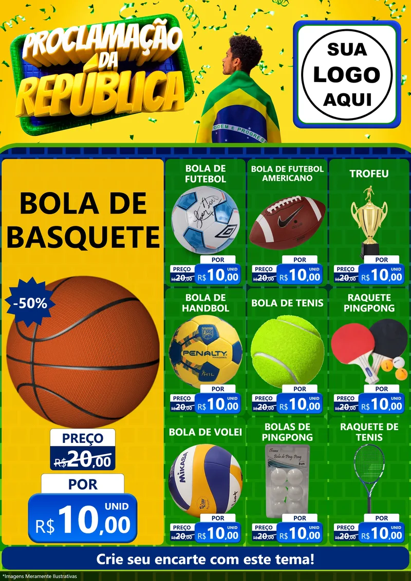 Modelo de Encarte para Encarte A4 Vertical com o tema Proclamação da República para Artigos Esportivos