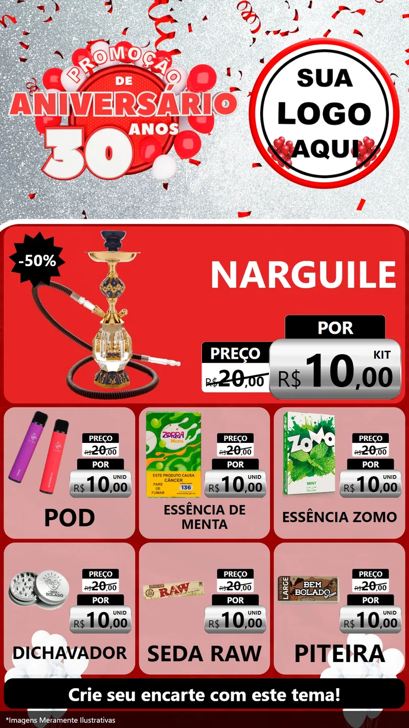 Modelo de Rede Social para Stories com o tema Promoção de Aniversário - 30 Anos para Tabacaria