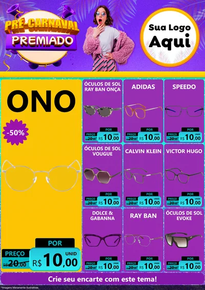 Modelo de Encarte para Encarte A4 Vertical com o tema Pré-Carnaval Premiado para Óticas