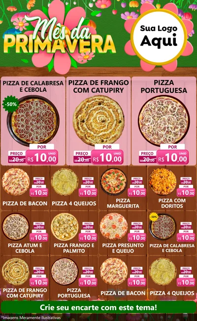 Modelo de Encarte para Encarte Grande com o tema Mês da Primavera para Pizzaria