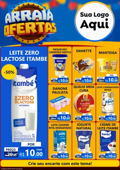 Modelo de Encarte para Encarte A4 Vertical com o tema Arraiá de Ofertas - Junina para Frios e Laticínios