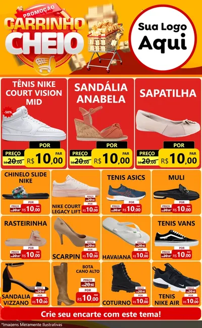 Modelo de Encarte para Encarte Grande com o tema Promoção carrinho cheio para Calçados