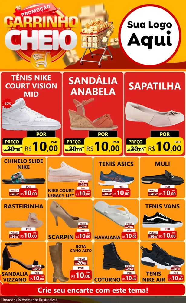 Modelo de Encarte para Encarte Grande com o tema Promoção carrinho cheio para Calçados