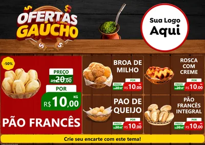 Modelo de Encarte para Encarte A4 Horizontal com o tema Ofertas Dia do Gaúcho para Padaria