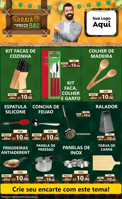 Modelo de Encarte para Encarte Grande com o tema Arraiá do preço bão para Utilidades Domésticas