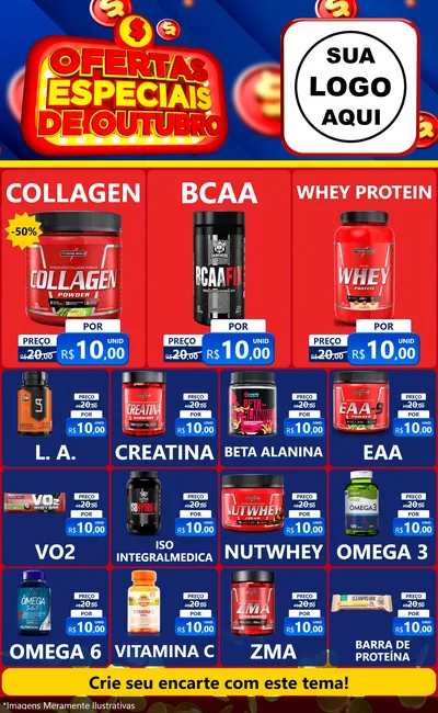 Modelo de Encarte para Encarte Grande com o tema Ofertas Especiais de Outubro para Suplementos alimentares